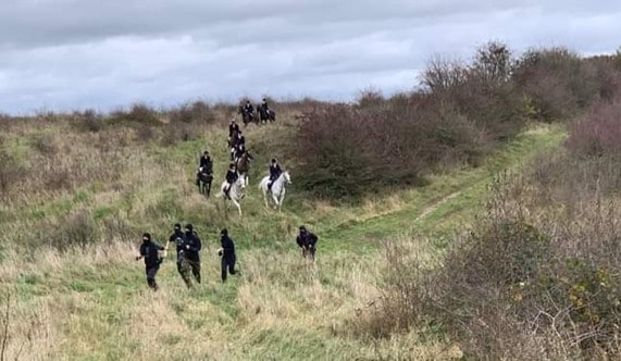 Hunt sabs  in action on Salisbury Plain.
