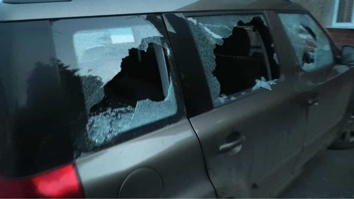 Sab vehicles had their windows broken and tyres slashed. Image ©: North Dorset Hunt Sabs