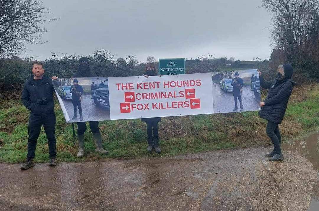 ‘The Kent Hounds’- it fits conveniently on a banner. © West Kent Hunt Sabs
