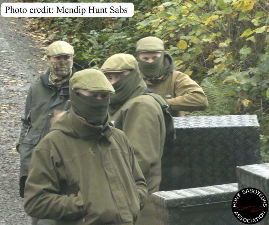 Recent photo of masked up terrier men at the Mendip Farmers Hunt.